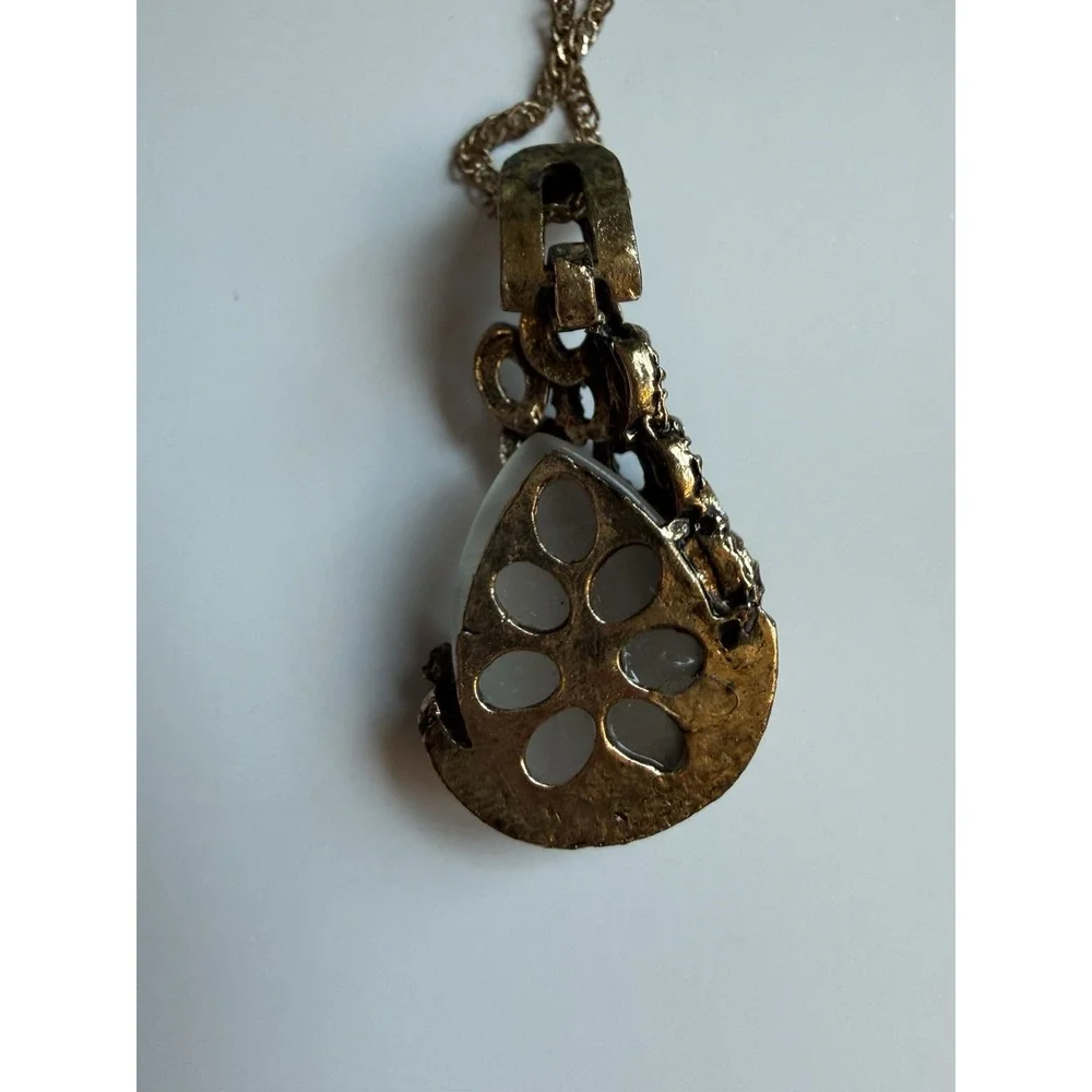 Jeweled Peacock Pendant Necklace Gold Tone Chain Costume Statement Jewelry 20